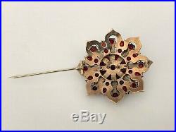 Vintage Antique Silver and Gold Plated Bohemian Garnet Brooch Bar Pin with Box
