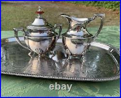 Vintage Antique Silver-plate Crescent Coffee & Tea Set With Universal Tray
