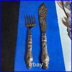 Vintage Antique Silver plated Fish Serving Set Fork And Knife