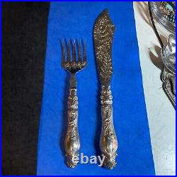 Vintage Antique Silver plated Fish Serving Set Fork And Knife