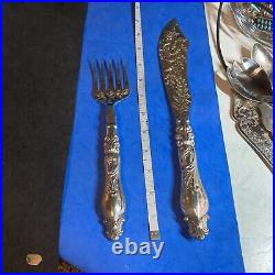 Vintage Antique Silver plated Fish Serving Set Fork And Knife