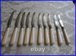 Vintage Antique TCM Silver Plate MOP Handles Dinner Knifes Set Of 10 VG