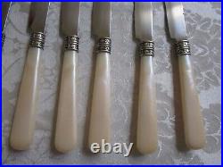 Vintage Antique TCM Silver Plate MOP Handles Dinner Knifes Set Of 10 VG