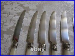 Vintage Antique TCM Silver Plate MOP Handles Dinner Knifes Set Of 10 VG