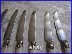 Vintage Antique TCM Silver Plate MOP Handles Dinner Knifes Set Of 10 VG