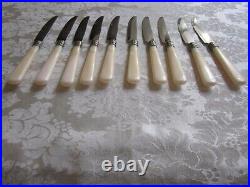 Vintage Antique TCM Silver Plate MOP Handles Dinner Knifes Set Of 10 VG