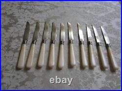 Vintage Antique TCM Silver Plate MOP Handles Dinner Knifes Set Of 10 VG