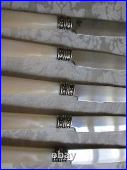 Vintage Antique TCM Silver Plate MOP Handles Dinner Knifes Set Of 10 VG