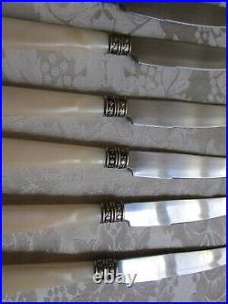 Vintage Antique TCM Silver Plate MOP Handles Dinner Knifes Set Of 10 VG