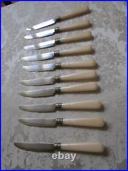 Vintage Antique TCM Silver Plate MOP Handles Dinner Knifes Set Of 10 VG