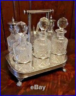 Vintage Antique Victorian Silver Plate 6 Bottle Cruet Condiment Set