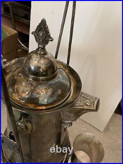 Vintage Antique Victorian Silver Plate Tilting Beverage Pitcher Dispenser