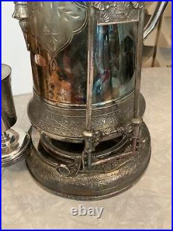 Vintage Antique Victorian Silver Plate Tilting Beverage Pitcher Dispenser