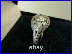 Vintage Art Deco 2.10 Ct Real Moissanite 14K White Gold Plated Wedding Ring