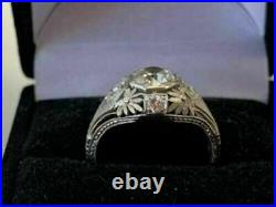 Vintage Art Deco 2.10 Ct Real Moissanite 14K White Gold Plated Wedding Ring