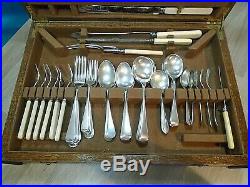 Vintage Art Deco 60 Piece Cutlery Canteen Set Oak Case Bone Handle Silver Plate