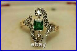 Vintage Art Deco Engagement Wedding Ring 2.15 Ct Emerald 14k Yellow Gold Plated