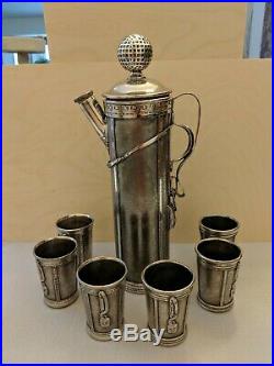 Vintage Art Deco George J. Berry Golf Bag Cocktail Shaker with 6 Matching Cups