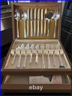 Vintage Art Deco Oneida Prestige Grenoble Silverplate Flatware Set +Hostess +Box