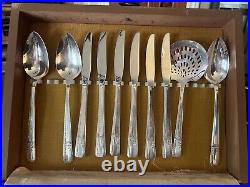 Vintage Art Deco Oneida Prestige Grenoble Silverplate Flatware Set +Hostess +Box