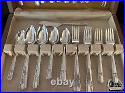 Vintage Art Deco Oneida Prestige Grenoble Silverplate Flatware Set +Hostess +Box