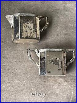 Vintage Art Deco SILO Quadruple Silver Plate Teapot/Coffee Set withTray -5 Pieces