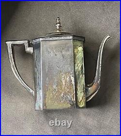 Vintage Art Deco SILO Quadruple Silver Plate Teapot/Coffee Set withTray -5 Pieces