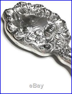 Vintage Art Nouveau Water Lillies Silver-Plated Antique Vanity Hand Mirror