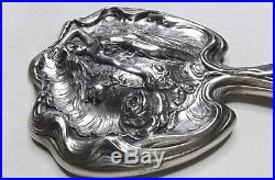 Vintage Art Nouveau'Woman With Roses' Silver-Plated Antique Vanity Hand Mirror