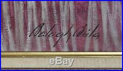Vintage BELA BALOGH Still Life Oil Painting, Lilac Flowers Grapes & Silverplate