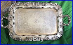 Vintage Barbour Tea Coffee Set & Crescent Serving Tray Silverplate Engraved FWB
