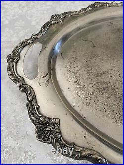 Vintage Baroque Footed Silver Serving Tray