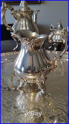 Vintage Baroque by Wallace Silverplate 7 Piece Coffee and Tea Set & Large Tray