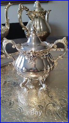 Vintage Baroque by Wallace Silverplate 7 Piece Coffee and Tea Set & Large Tray