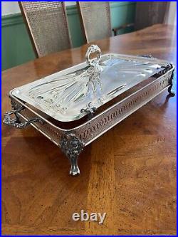 Vintage Beautiful Silver Plate Footed Serving Tray Holder, Serving Dish