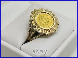 Vintage Bezel Dos Pesos Without Stone Unisex Band Ring 14K Yellow Gold Plated