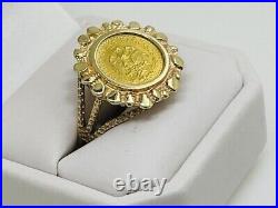 Vintage Bezel Dos Pesos Without Stone Unisex Band Ring 14K Yellow Gold Plated