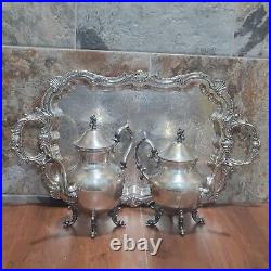 Vintage Birmingham Silver Co Silver Plate Large Serving Platter Coffee Teapots