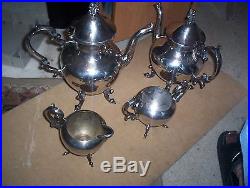 Vintage Birmingham Silver Company Butlers Serving Tray Set-Tea/coffee pot-5pcs