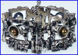 Vintage Brutalist Bracelet Robert Larin Canada 1960s Modernist Silver Plated Pew