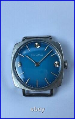 Vintage Bulova Watch Diamonds Blue Dial Mint 10k Rolled Gold Plate 1970