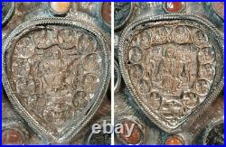 Vintage Byzantine Style Icon Jesus Mary Silver Plated Coin Paste Glass Rare 50's