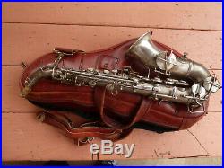 Vintage C. G. Conn curved, silver-plated soprano saxophone