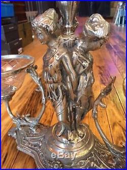 Vintage CENTERPIECE THREE GRACES DINING ROOM SILVERPLATED ANGELS 3 Glass Bowls