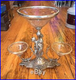 Vintage CENTERPIECE THREE GRACES DINING ROOM SILVERPLATED ANGELS 3 Glass Bowls