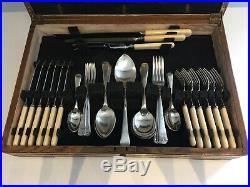 Vintage Canteen of Cutlery Sheffield Silver Plate EPNS 1940s Oak Box 59-Piece c4