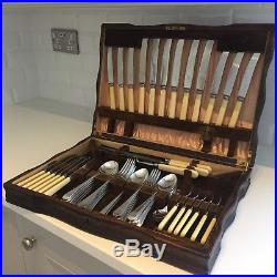 Vintage Canteen of Cutlery Sheffield Silver Plated EPNS 1940s Oak Box 59-Piece