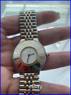 Vintage Cartier Must De 21 Quartz 18k Gold Plated & Stainless Steel 34mm Watch