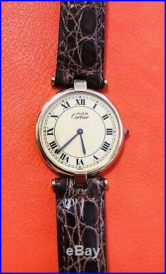 Vintage Cartier Must De Vermeil Lady Watch 925 Silver Gold Plate Quartz Watch