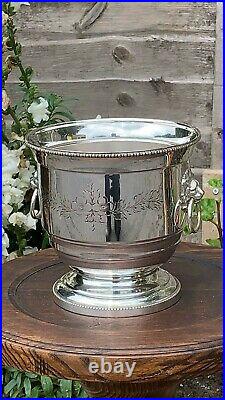 Vintage Champagne Ice Bucket Silver Plate Hand Engraved Twin Handles Cooler